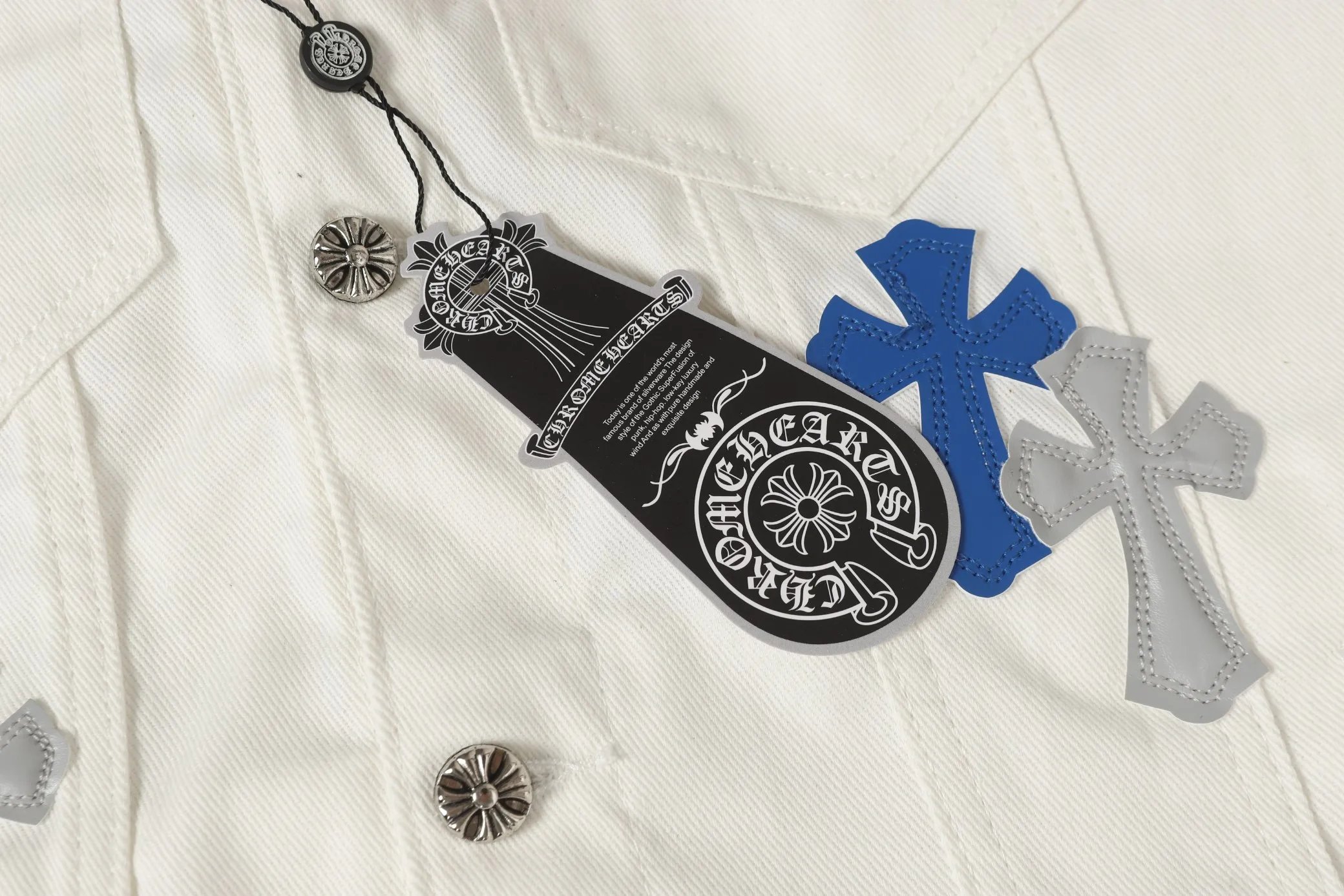 P320 Chrome Hearts 25ss leather cross-piece embroidered shirt denim jacket Color: Picture color Size: M- 3XL